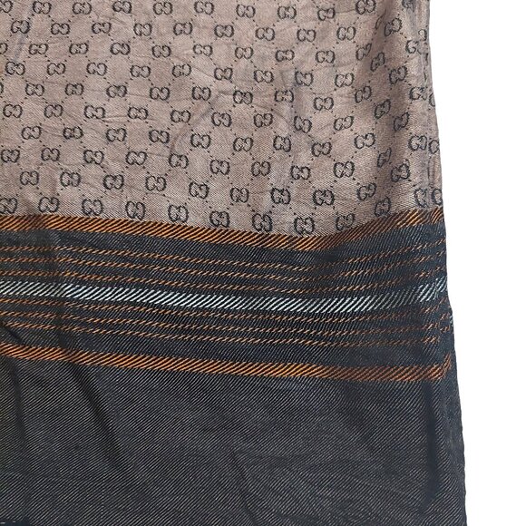 Gucci Vintage Brown Dual-Tone Monogram Orange Stripe Reversible Shawl Wrap Scarf - Picture 10 of 16